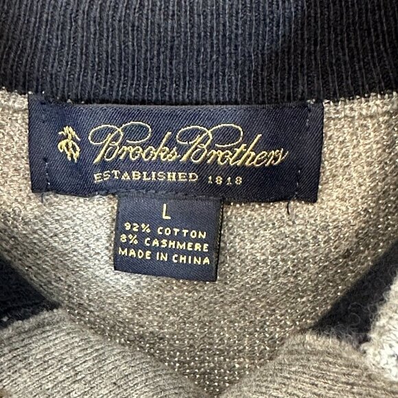 Brooks Brothers Sweater Pullover Size L Henley Waffle Knit Cashmere Cotton Gray - Picture 3 of 5